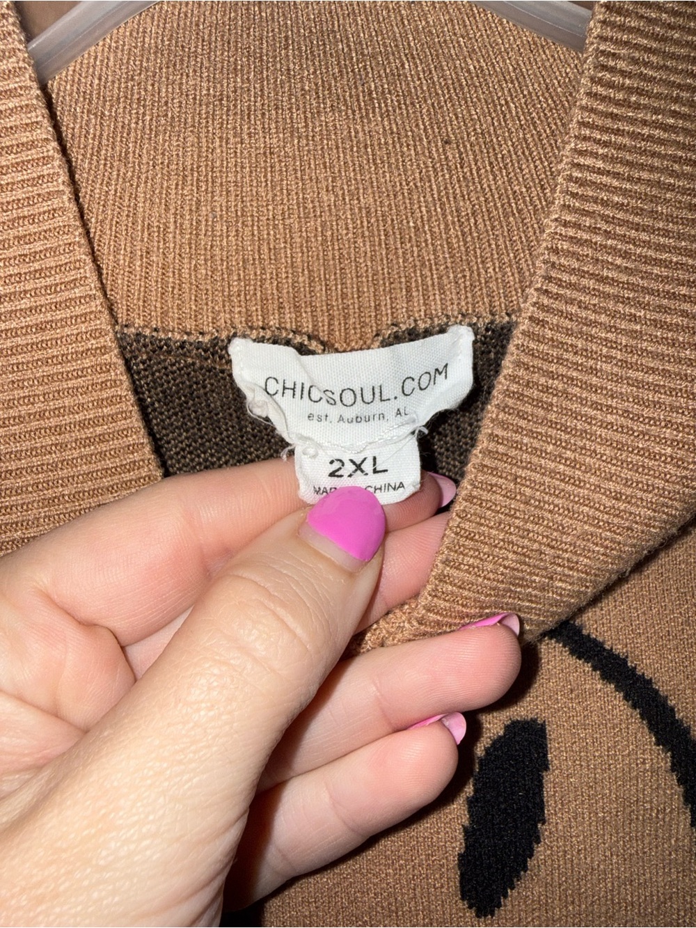 Chic Soul Smiley Face Sweater Size 2X Tan Brown Black Cozy Trendy Fun - Picture 4 of 6